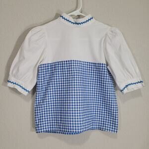 California Costume Dorothy Top Youth Girls 8 / 10 Gingham Cotton Puff Sleeves